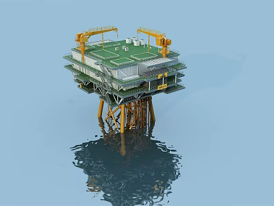 Offshore Industrial Drilling Platform With Cranes And Steel Structure On Water 3d model