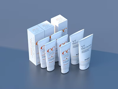 Skincare CC Cream And Vital Cream Products With Tube Packaging And Boxes 3d model
