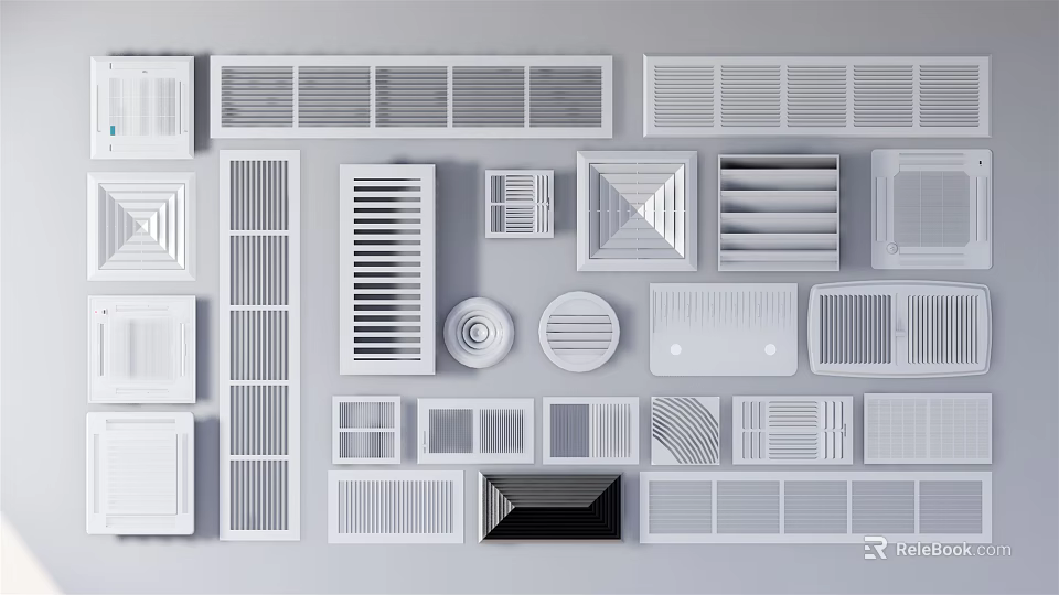 Various Types Of White Air Conditioner Vents With Assorted Design Styles 3d model 
