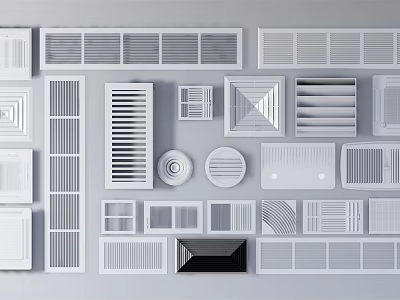 Various Types Of White Air Conditioner Vents With Assorted Design Styles 3d model