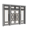 Double Entry Doors With Metal Frame Glass Panels And Geometric Patterns 3d model