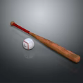 Sports Equipment Wooden Baseball Bat And White Baseball On Dark Background