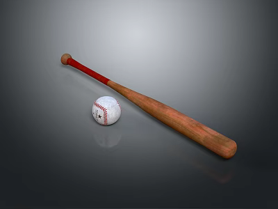 Sports Equipment Wooden Baseball Bat And White Baseball On Dark Background 3d model