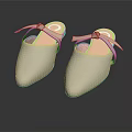 Light Gray Pointed Toe Slippers with Pink Inner and Bowknot Decorative Design 3d model