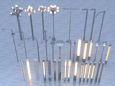 Various Modern Outdoor Lights With Metal Structures And Illuminated Designs For Outdoor Spaces 3d model