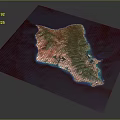 Comprehensive Island Terrain Map With Green Mountainous Areas Coastal Lines And Blue Ocean