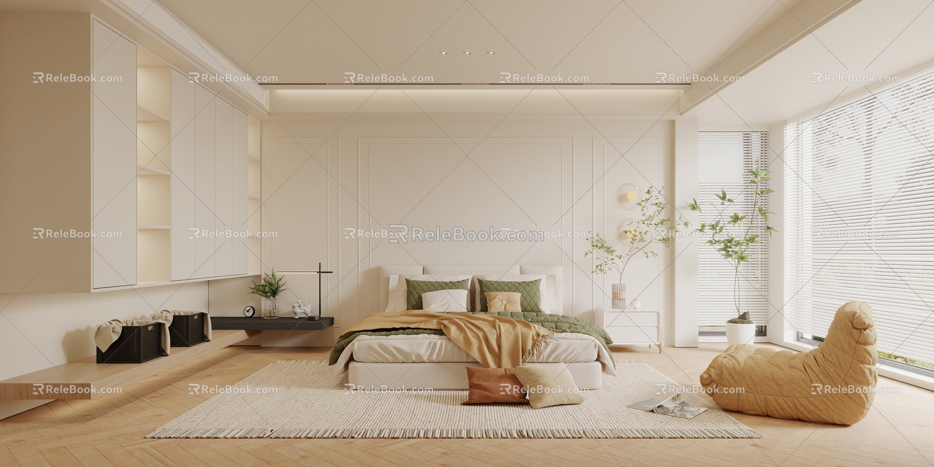 Modern Bedroom Minimalist Cream Bedroom 3d model