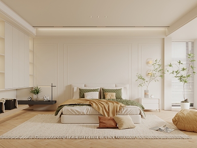 Modern Bedroom Minimalist Cream Bedroom 3d model