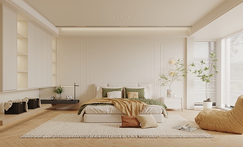 Modern Bedroom Minimalist Cream Bedroom 3d model