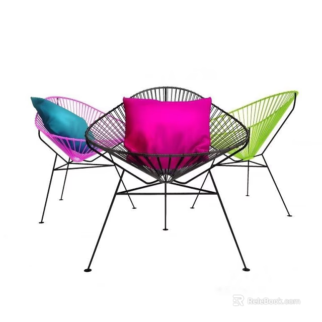 Vibrant Modern Leisure Chairs With Colorful Cushions And Sleek Metal Frame Design 3d model 
