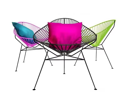 Vibrant Modern Leisure Chairs With Colorful Cushions And Sleek Metal Frame Design 3d model