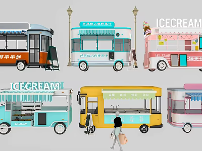 Vibrant Mobile Functional Vehicles Designed for Ice Cream Vending with Various Styles 3d model