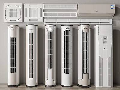 Modern Air Conditioner Fans Collection Featuring Tower and Wall Mounted Models 3d model