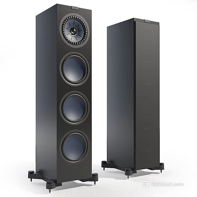 Black Floor Standing Speakers With Multiple Circular Drivers And Modern Design 3d model 
