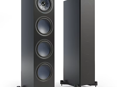 Black Floor Standing Speakers With Multiple Circular Drivers And Modern Design 3d model