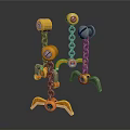 Colorful Mechanical Toy Structure With Orange Gray Chains And Smiling Parts