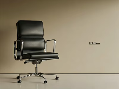 Black Leather Office Chair With Metal Armrests And Silver Five Star Caster Base 3d model
