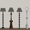 Floor Lamps With Various Spiral Cone Spherical Bases Black Brown Against White Wall Wooden Floor
