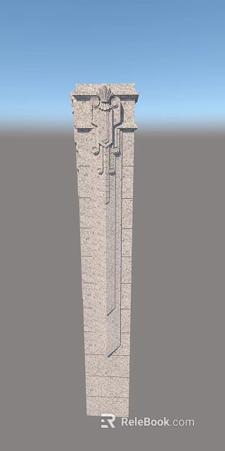 Classical Stone Architectural Component With Vertical Structure And Decorative Texture 3d model 