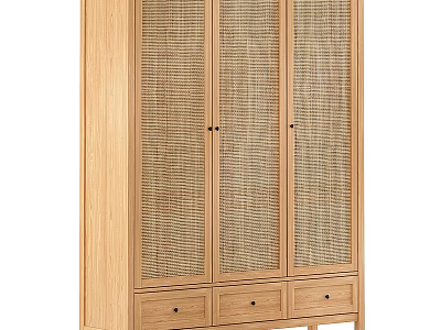 Wooden Sideboard With Rattan Panel Doors and Storage Drawers in Modern Home Interior 3d model