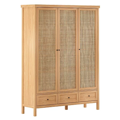 Wooden Sideboard With Rattan Panel Doors and Storage Drawers in Modern Home Interior 3d model