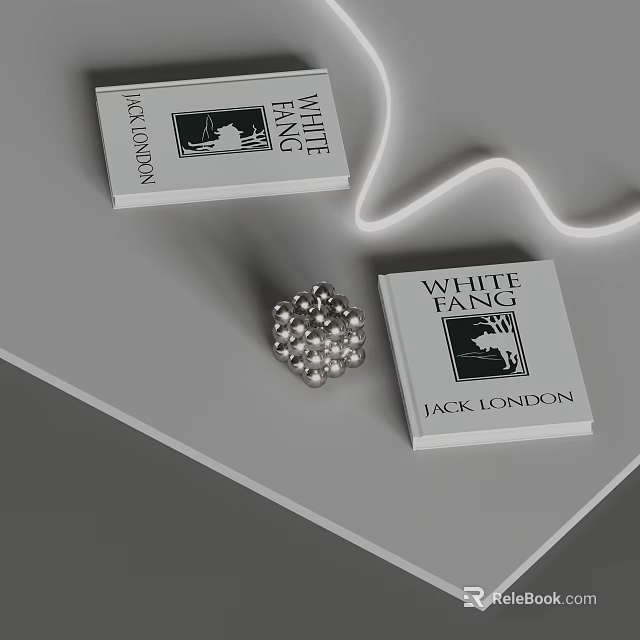White Fang Books By Jack London With Decorative Ornament On Table 3d model 