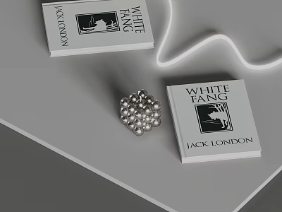 White Fang Books By Jack London With Decorative Ornament On Table 3d model