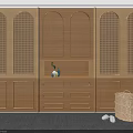 Wooden Wardrobe Interior With Lattice Panels Storage Drawers And Storage Basket Slippers