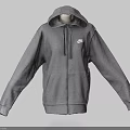 Gray Hooded Sweatshirt With Zipper Closure Nike Logo Front Pocket Casual Style