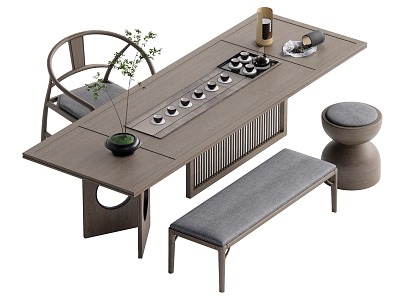 New Chinese Tea Table and Chair 3d model