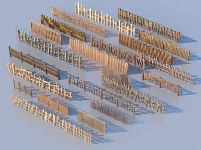 Garden Decor Wooden Fences with Various Styles and Designs for Outdoor Use 3d model