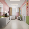 Colorful Nursery Room Interior With Pink Green Walls Crib Chair Mirror Sink Cabinets Curtains Letters