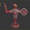 Straw Man Target Design With Wooden Sword Shield And Arrows On Base
