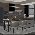 Modern Restaurant Dining Space With Open Kitchen Table Chairs And Pendant Lights 3d model