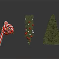 Christmas Decoration Collection Featuring Candy Cane Ornament Decorated Tree And Full Pine