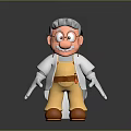 Elderly Man with White Hair Wearing Glasses White Coat Yellow Pants and Brown Boots