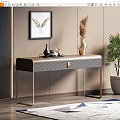 Elegant Modern Desk Interior Design With Carbon Fiber Top Metal Legs Wall Art And Vase