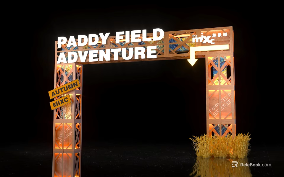Archway For Paddy Field Adventure With Wheat Stalks And MXC Branding 3d model 