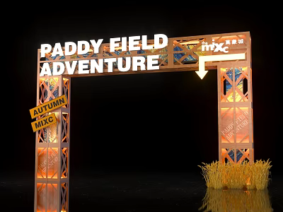 Archway For Paddy Field Adventure With Wheat Stalks And MXC Branding 3d model