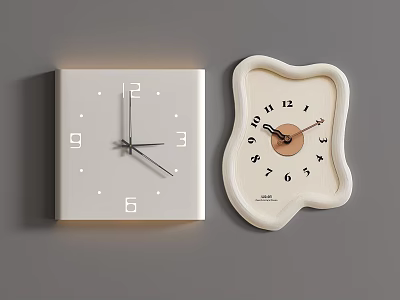 Two Stylish Wall Clocks with Square and Irregular Shapes in Minimalist Design 3d model Two Stylish Wall Clocks with Square and Irregular Shapes in Minimalist Design 3d model