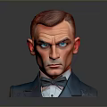 3D Rendered Man With Red Hair Blue Eyes Dark Blue Suit And Black Bow Tie