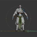 Man In White Robe With Green Sash Holding Decorative Spear And Arm Tattoos
