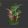 Tall Green Bamboo Plants With Small Lantern On Circular Green Base
