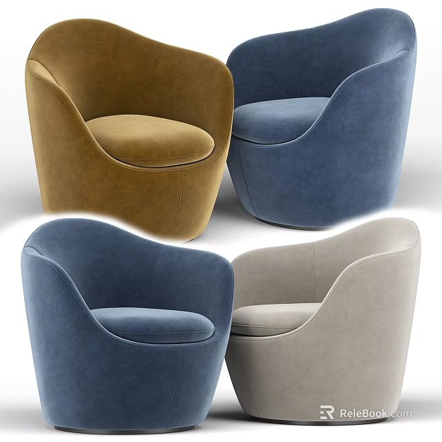 Modern Stylish Velvet Accent Chairs In Multiple Colors With Curved Armrest Design 3d model 