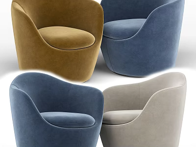 Modern Stylish Velvet Accent Chairs In Multiple Colors With Curved Armrest Design 3d model
