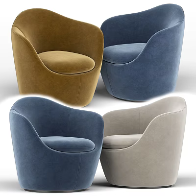 Modern Stylish Velvet Accent Chairs In Multiple Colors With Curved Armrest Design 3d model