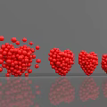 Red Heart Shaped Spheres Arranged in Different Sizes with Reflections 3d model