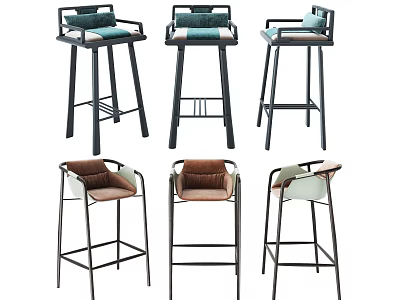 Modern Stylish Bar Stools With Metal Frames And Upholstered Seats In Various Colors 3d model