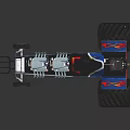 Monster Truck Model With Large Off Road Tires Blue Red Decorations And Exposed Engine Parts