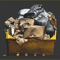 Yellow M A C Dumpster Filled With Trash Plastic Bags And Cardboard Boxes
